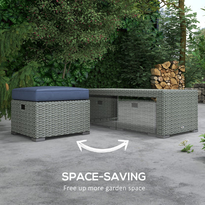 Sediro Lule Grey and Blue Rattan 7 Seater Outdoor Furniture Set With Reclining Armchairs Footstools and Table