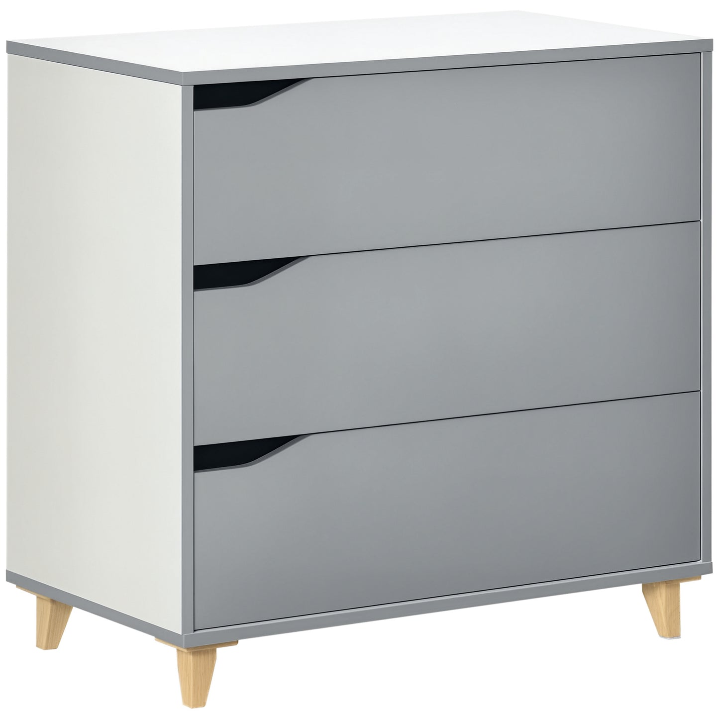Thako Wood Grey 3 Drawer Chest With Natural Wood Angled Legs