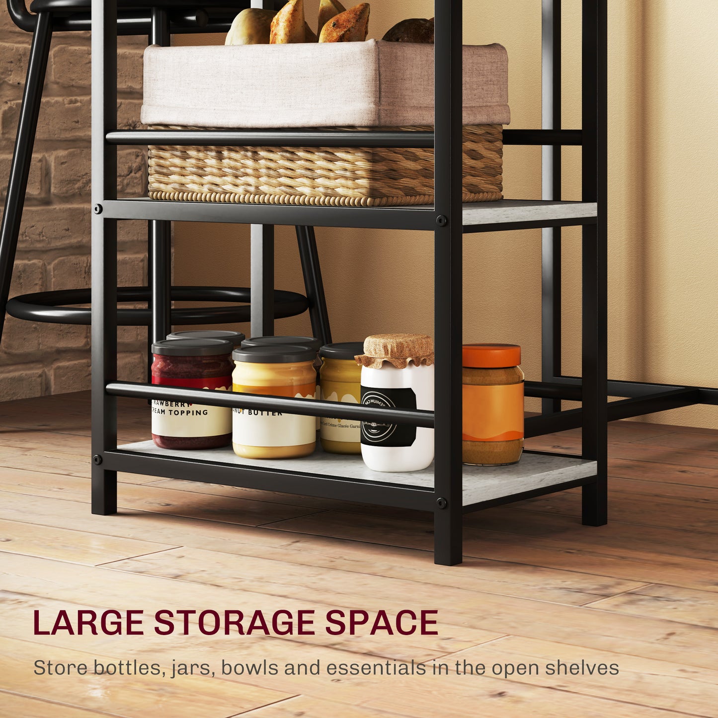 Raco Sera Wooden Grey And Black 3 Piece Kitchen Dining Set With Integrated Shelving