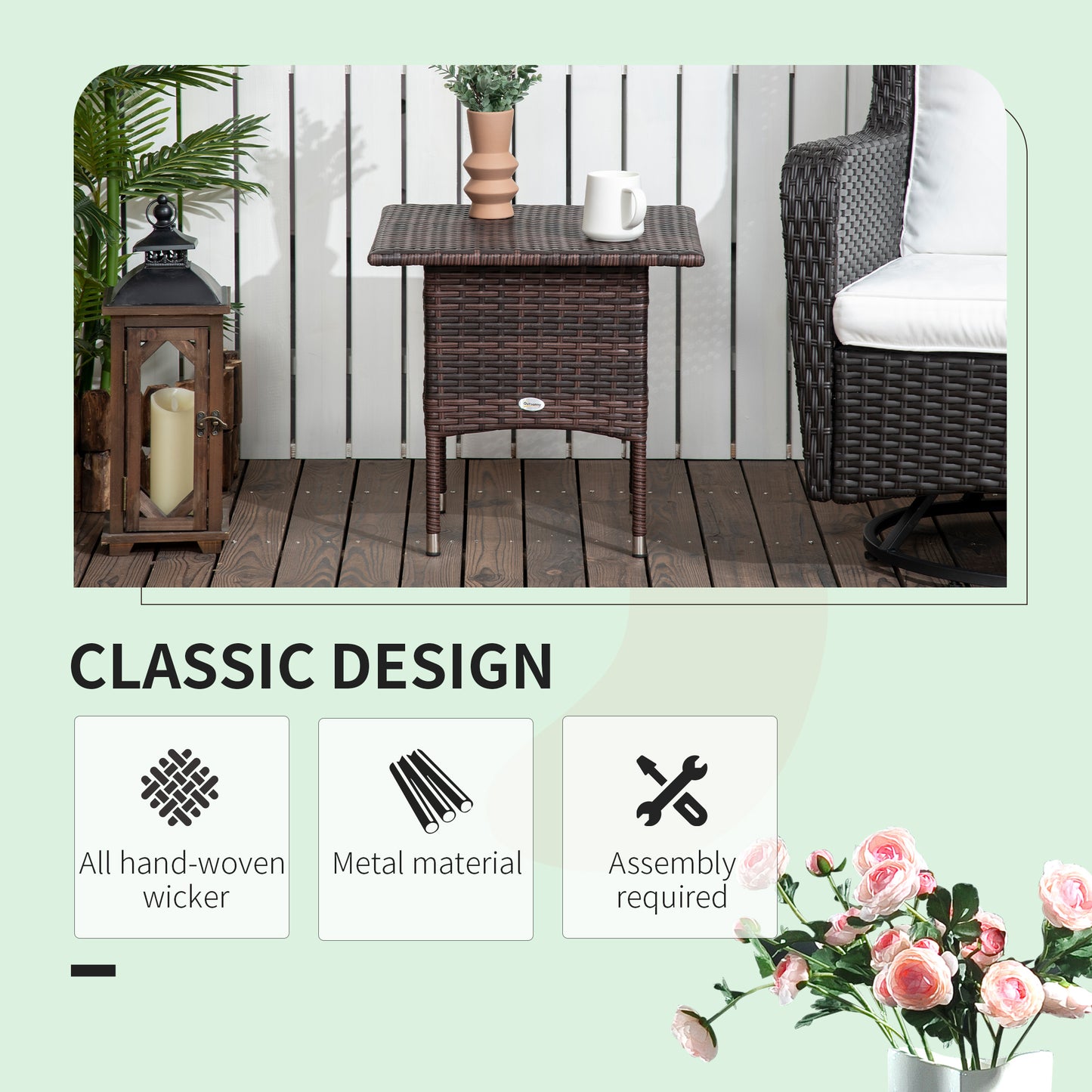 Varilu Brown Rattan Outdoor Coffee Table With Woven Top