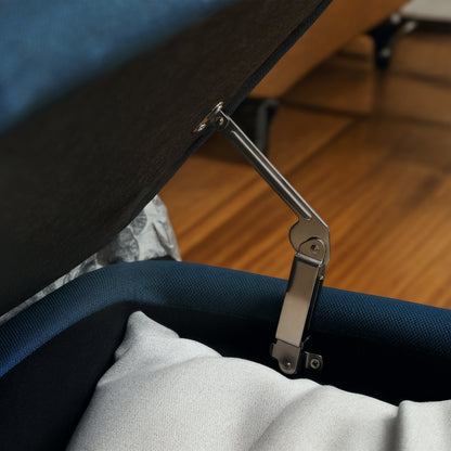 Sudina Linen Look Rectangle Dark Blue Storage Ottoman
