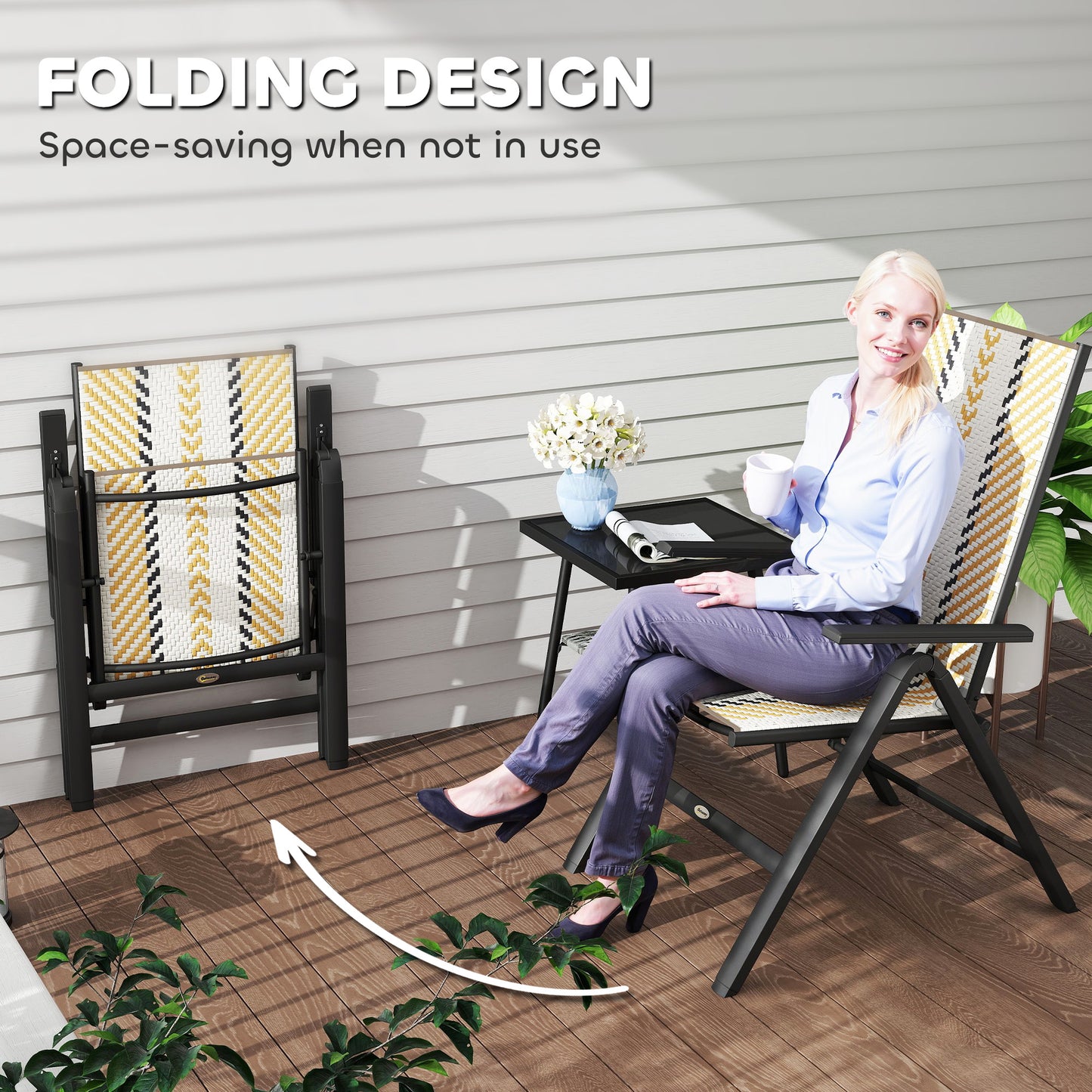 Dizisa Rattan Multicolour Reclining Garden Chairs Set Of 2 With Adjustable Comfort Design