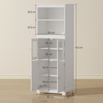 Doke Wooden White 4 Door Kitchen Cupboard With Glass Panels And Adjustable Shelves