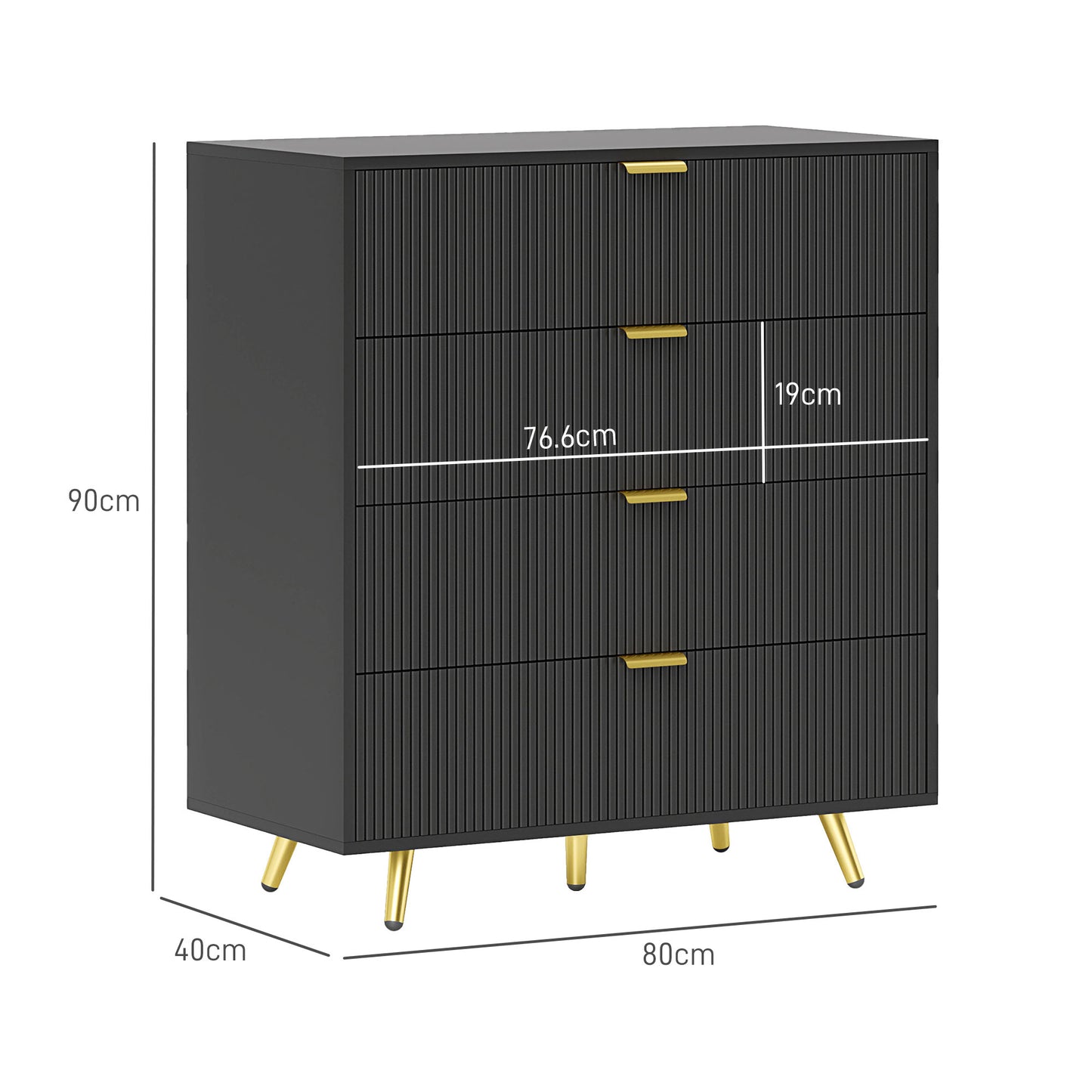 Disu Wooden Black Elegant 4 Drawer Bedside Storage Table