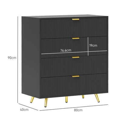 Disu Wooden Black Elegant 4 Drawer Bedside Storage Table