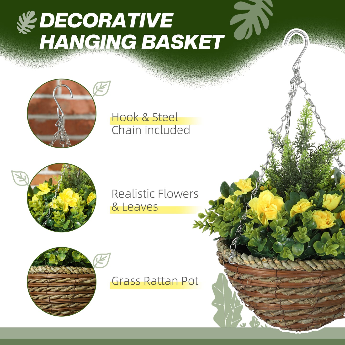 Lema Set Of 2 Artificial Lisianthus Hanging Flower Pots In Yellow And Green
