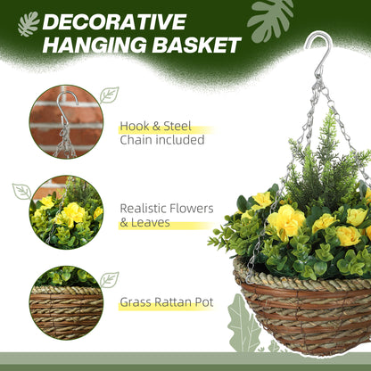 Lema Set Of 2 Artificial Lisianthus Hanging Flower Pots In Yellow And Green