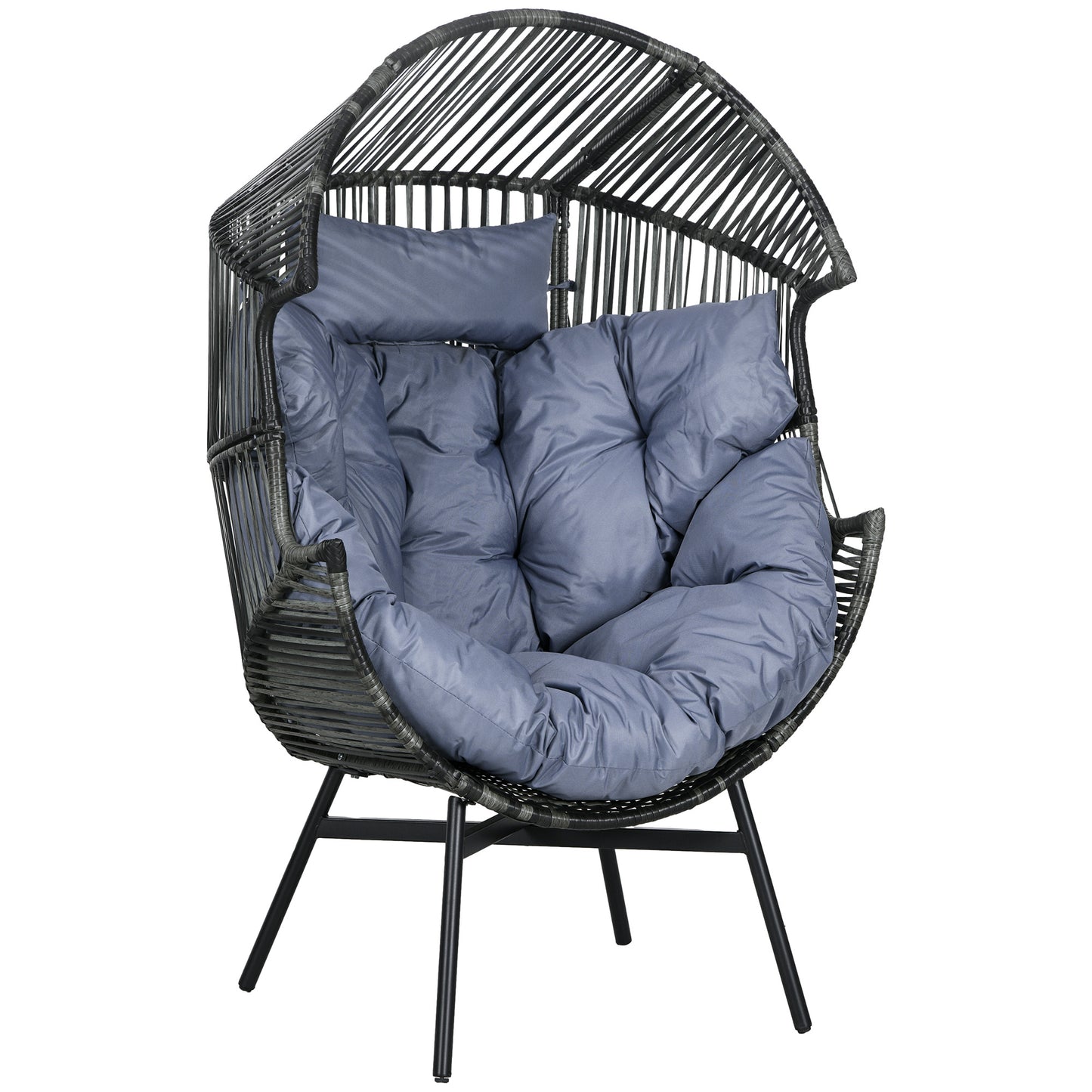 Lilo Rattan Grey And Black String Style Egg Chair With Padded Cushion