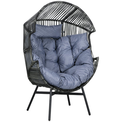 Lilo Rattan Grey And Black String Style Egg Chair With Padded Cushion