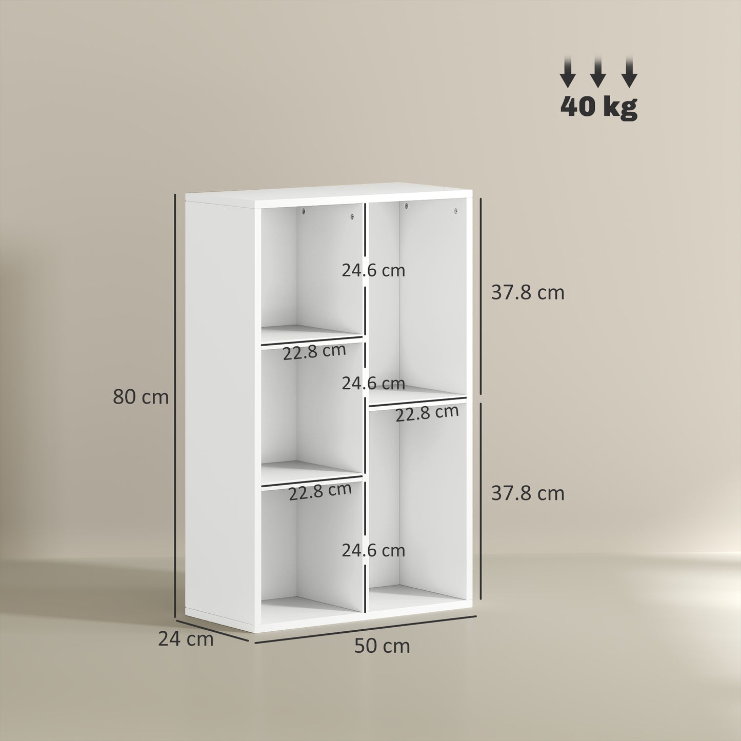 Sovi Wood White 2 Tier Bookcase With 5 Storage Compartments