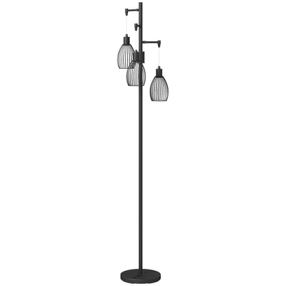 Tane Metal Black Industrial 3 Light LED Floor Lamp With Wire Cage Shades