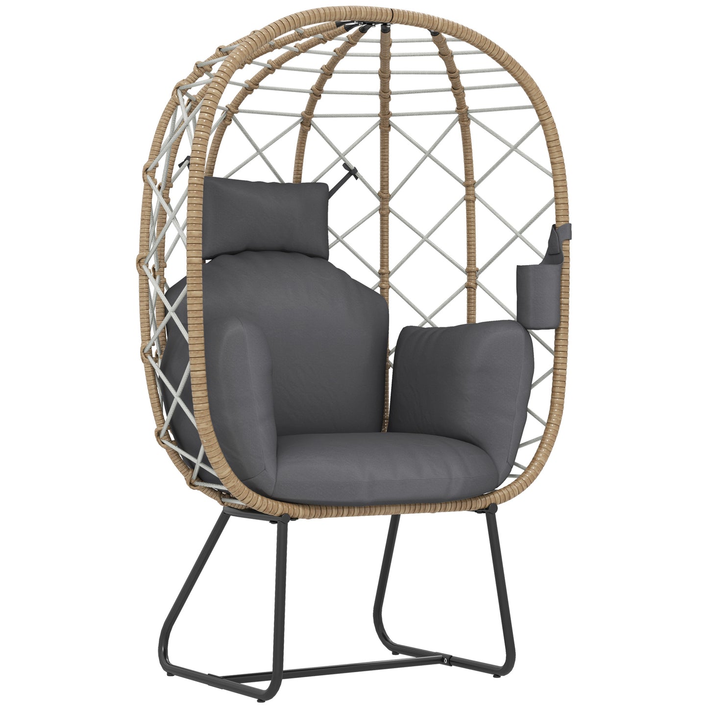 Nepa Rattan Brown and Grey Outdoor Garden Egg Chair With Cushions And Cup Holder