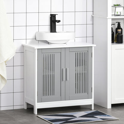 Nelike Grey Under Sink Vanity Unit With Double Doors And Adjustable Shelving Modern Design