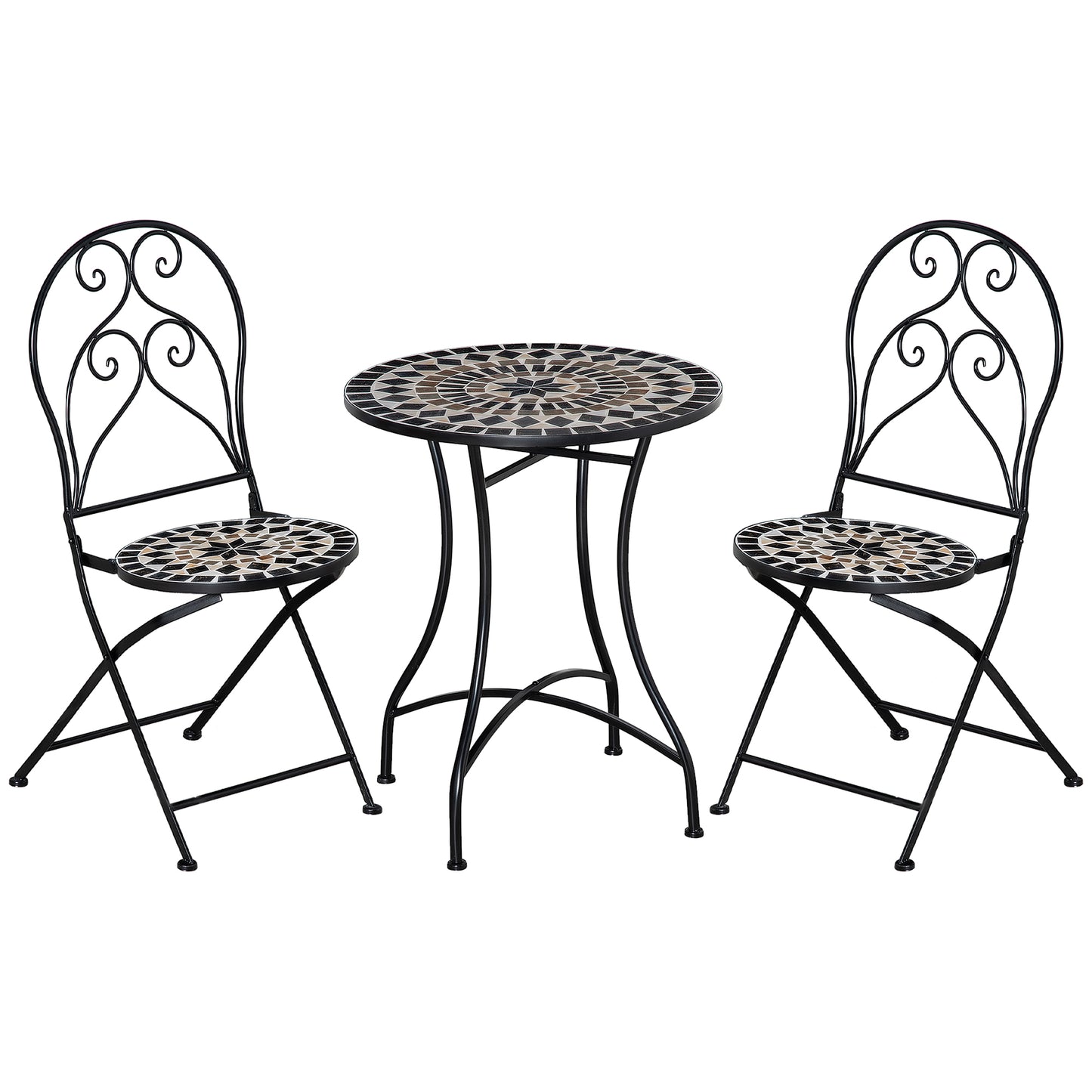 Bamasu 3 Piece Mosaic Garden Bistro Set With Folding Chairs And Coffee Table Black