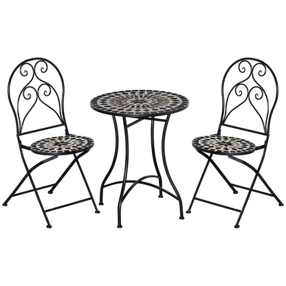 Bamasu 3 Piece Mosaic Garden Bistro Set With Folding Chairs And Coffee Table Black