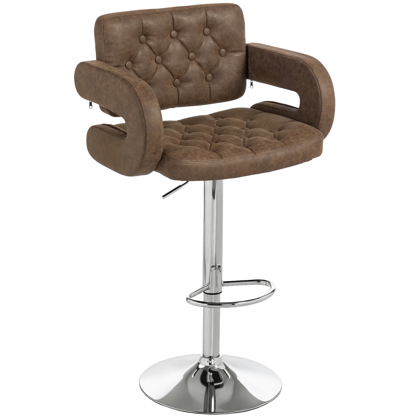 Fivepa Coffee Brown Faux Leather Adjustable Swivel Bar Stool With Armrests