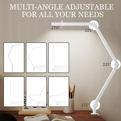 Laco Veni Metal White Dimmable Clamp Desk Lamp With Swing Arm Eye Care Light And Adjustable Brightness