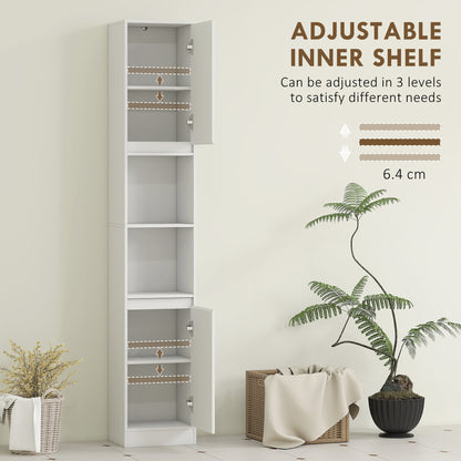 Fibava Slim Freestanding Bathroom Storage Cabinet With OFauxn Compartment Adjustable Shelves White 30 x 24 x 170 cm