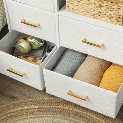 Haso Metal And Fabric Cream White 8 Drawer Boucle Storage Chest With Charging Station