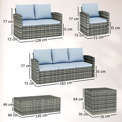 Vaveyo Rattan Grey 7 Seater Outdoor Sofa Set With Storage Tables And Cushions