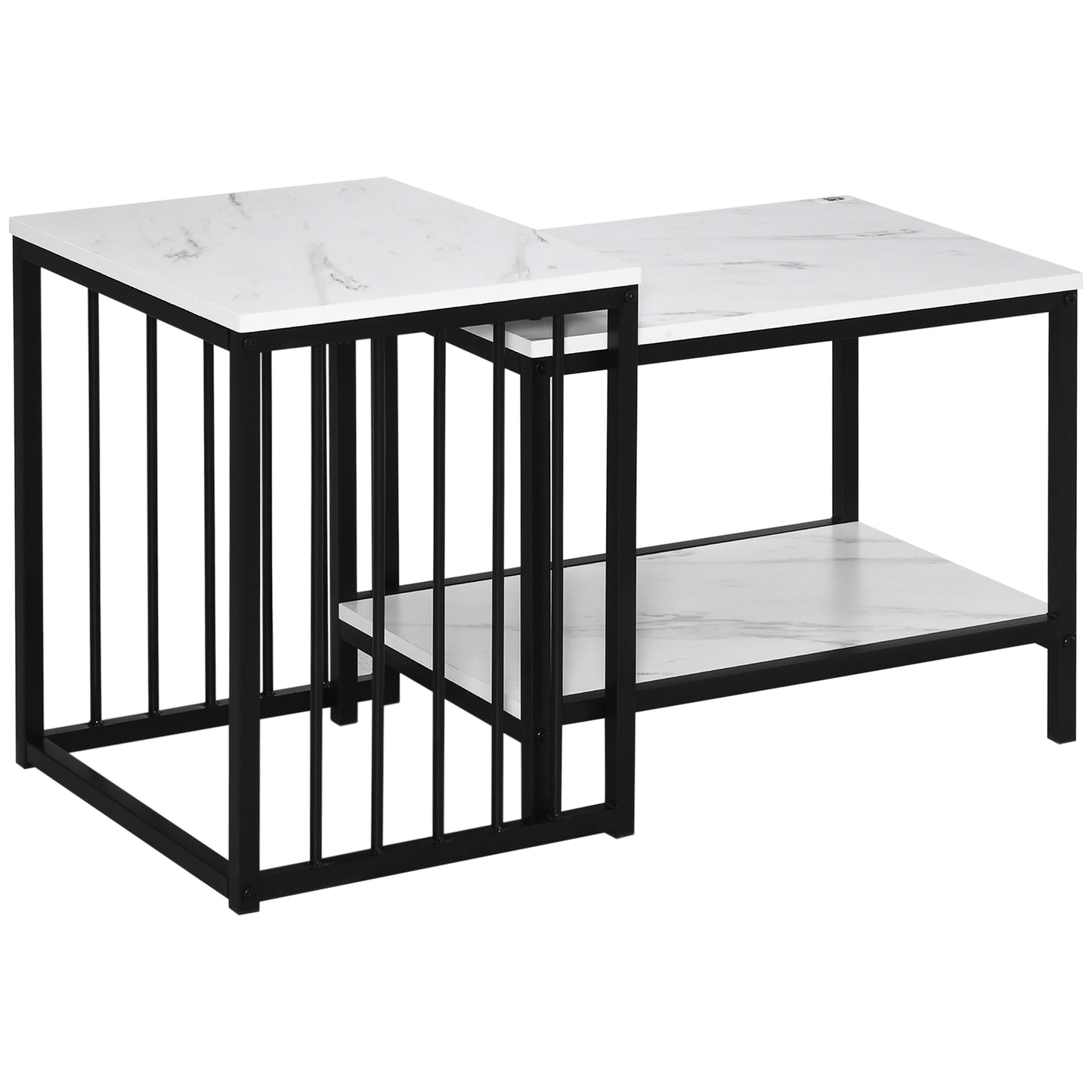 Yoloba Metal And Wood White And Black Set Of 2 Marble Effect Nesting Coffee Tables