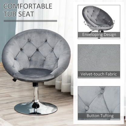 Vefi Fabric Grey Adjustable Velvet Vanity Stool With Tufted Seat And Swivel Base
