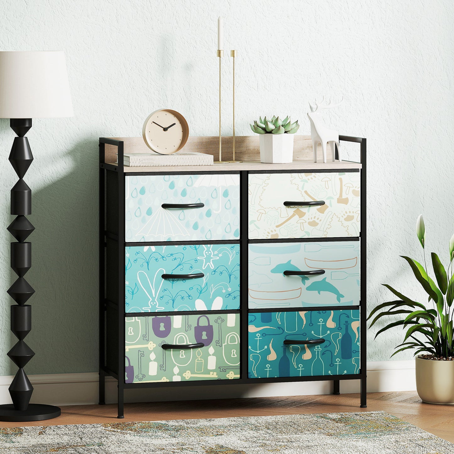 Sambo Wooden Blue 6 Drawer Storage Chest