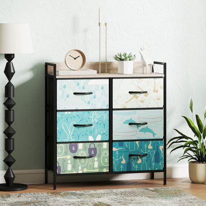 Sambo Wooden Blue 6 Drawer Storage Chest
