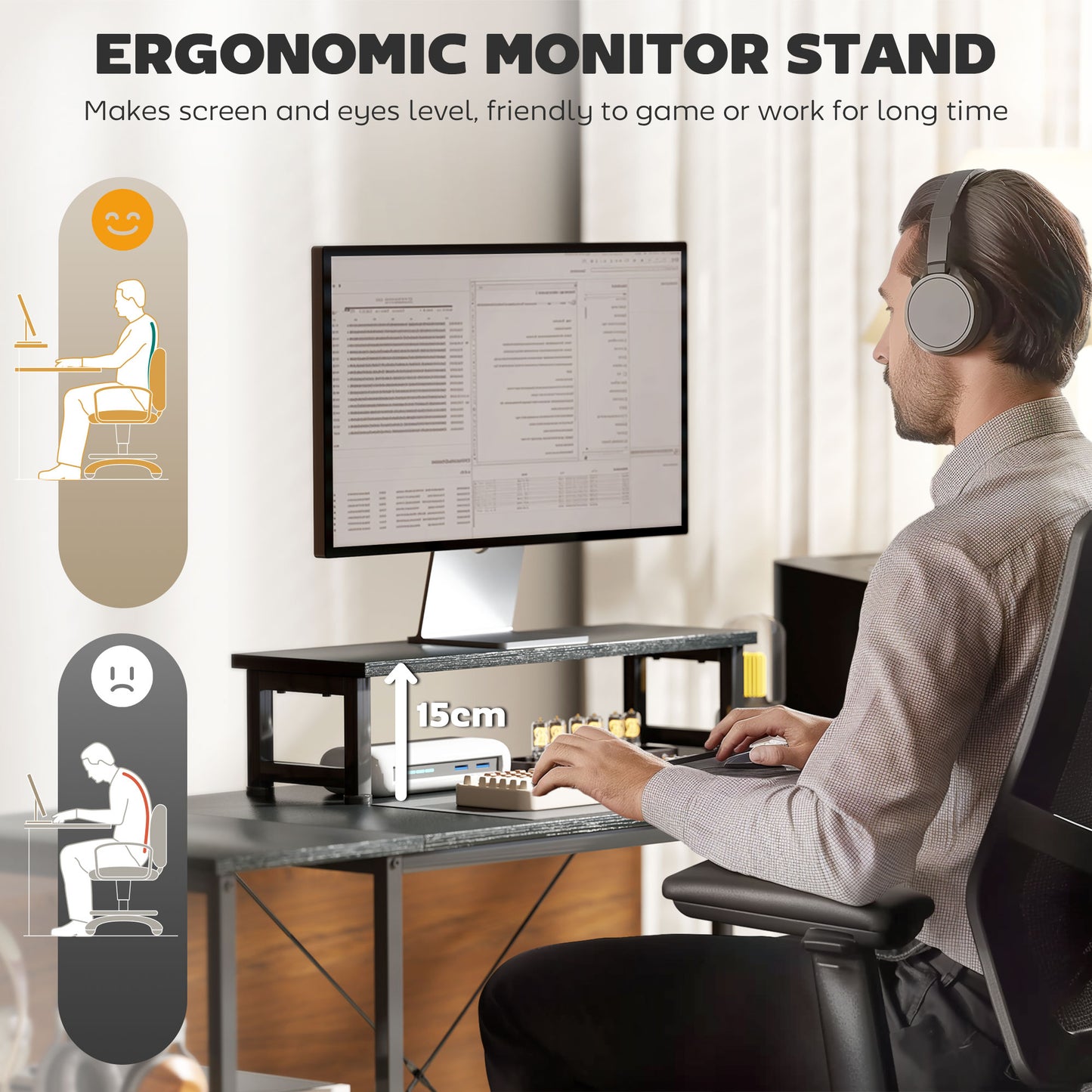 Kadoso 168cm Black Reversible Industrial L Shaped Desk With Adjustable Shelves And Monitor Stand