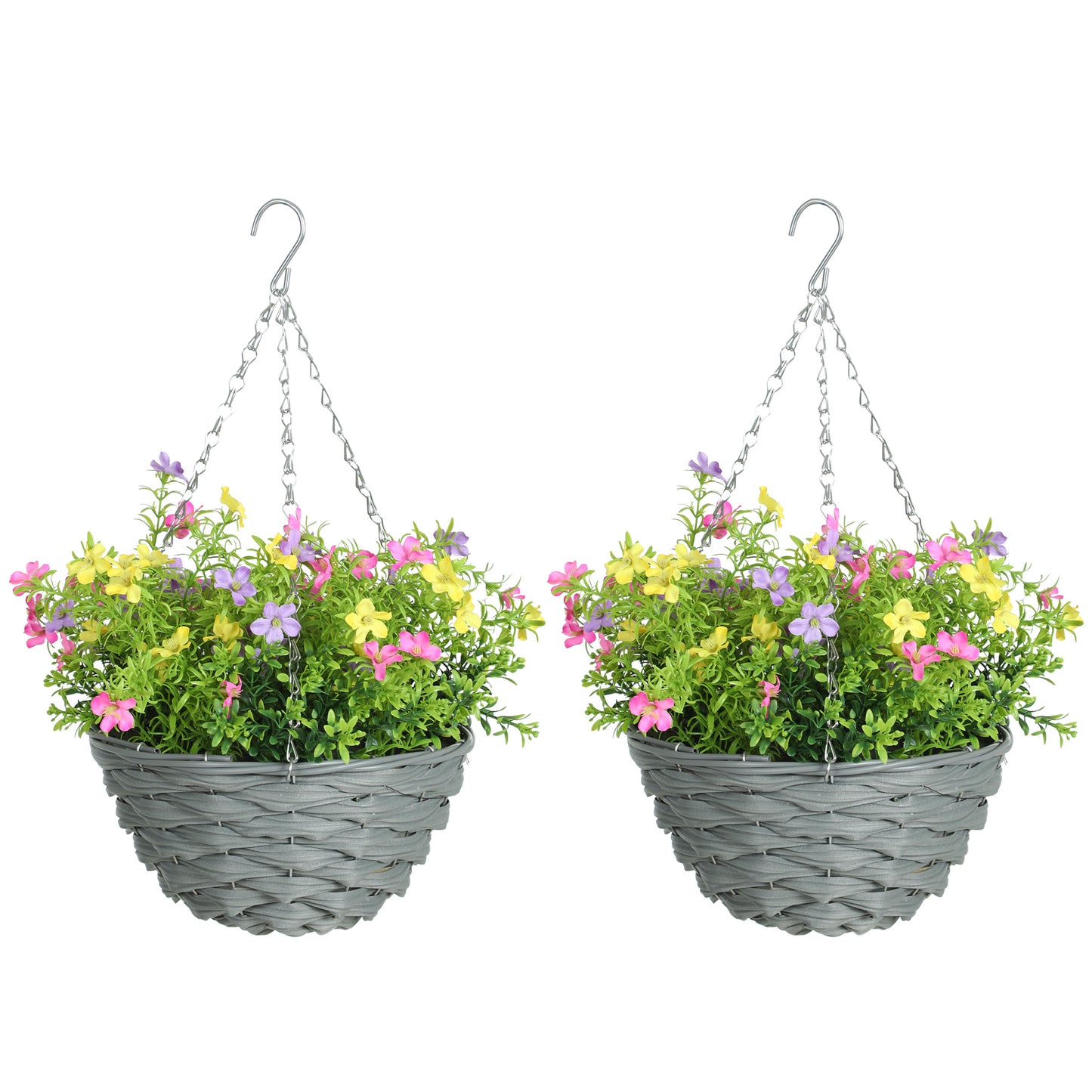 Viravi Set Of 2 Hanging Artificial Cosmos Flower Displays In Mixed Colours