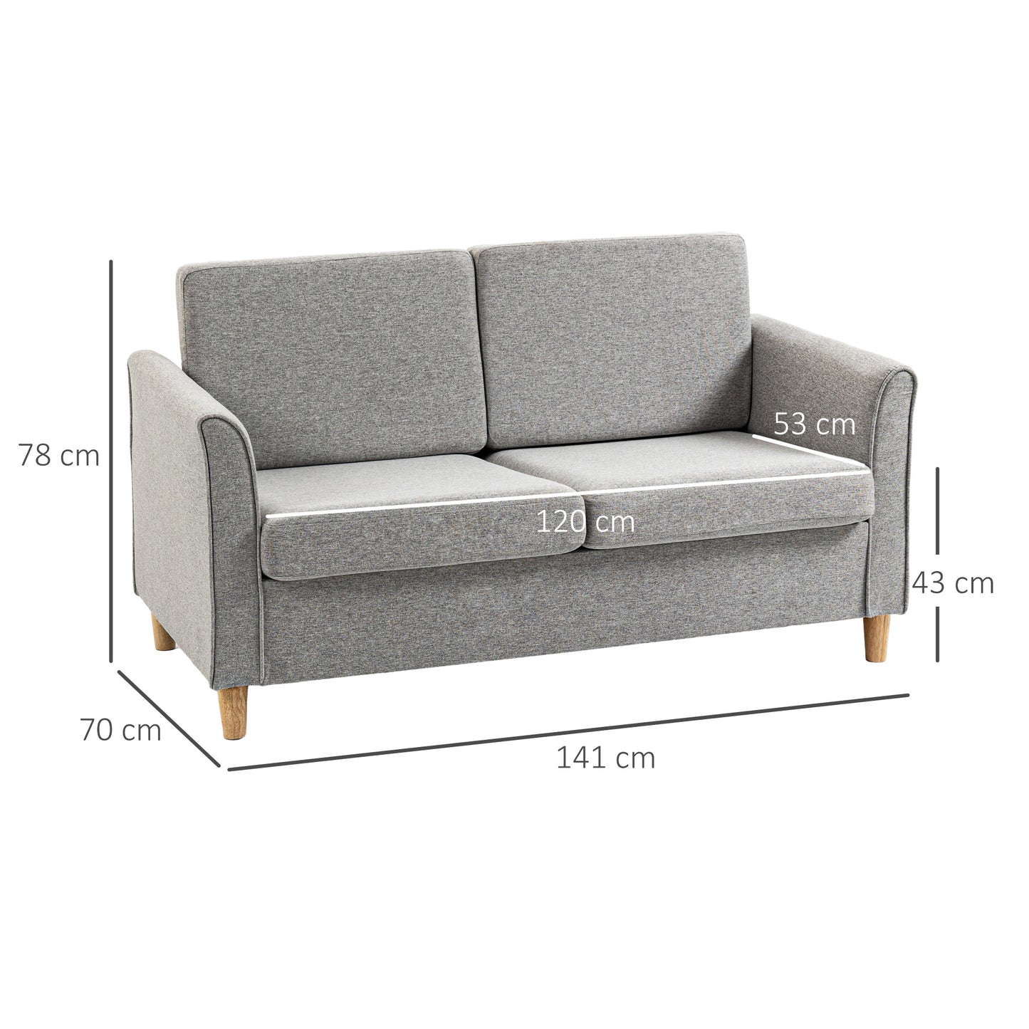 Lovina Light Grey Compact 2 Seater Sofa With Wooden Legs And Armrests