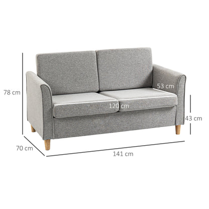 Lovina Light Grey Compact 2 Seater Sofa With Wooden Legs And Armrests
