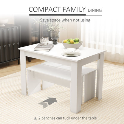 Sono Wooden White Dining Table With 2 Benches For Compact Spaces