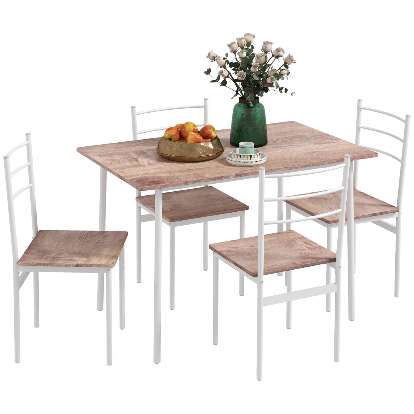 Hayoka Wooden Brown And White 5 Piece Compact Dining Table And Chair Set