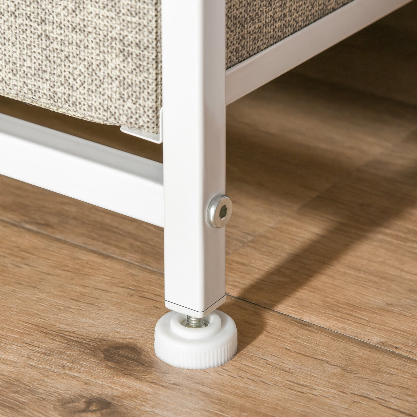 Lireta White Metal And Grey Fabric 7 Drawer Storage Chest with Natural Wooden Top