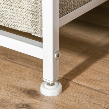 Lireta White Metal And Grey Fabric 7 Drawer Storage Chest with Natural Wooden Top
