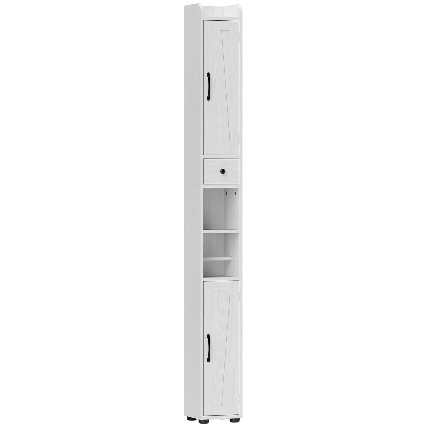 Minore Farmhouse Style Slim Bathroom Storage Cabinet With Barn Doors And Toilet Roll Holder White