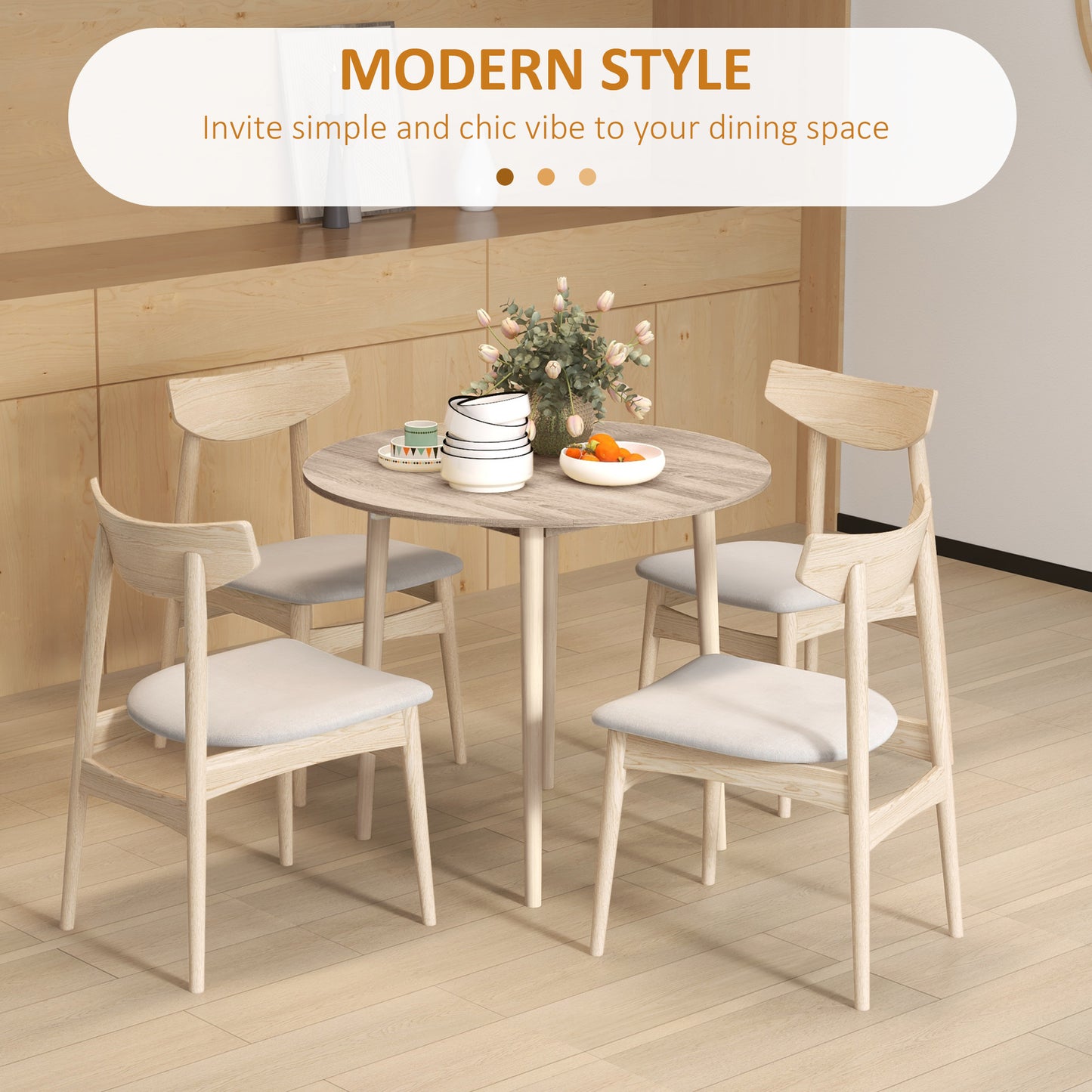 Levadifi Solid Wood Natural Round Folding Dining Table Seating 4 With TaFauxred Legs