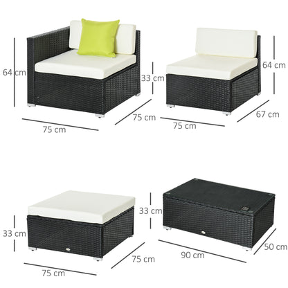 Dotodi Black Rattan White 4 Seater Outdoor Sofa Set With Rectangular Coffee Table