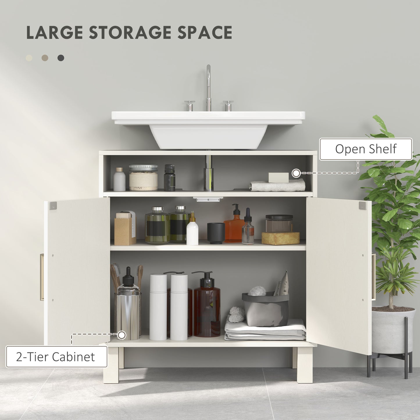 Nenola Cream White Under Sink Storage Cabinet For Basin