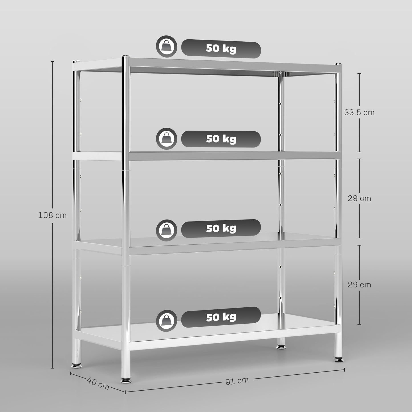 Nafado Stainless Steel Silver 4 Tier Bakers Rack Microwave Stand With Adjustable Shelves