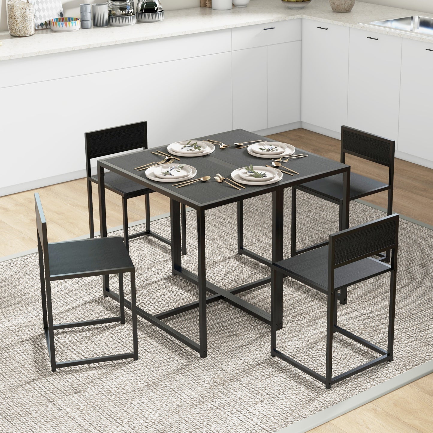 Gafetti Metal And Wood Black Compact Dining Table And Chair Set For Small Kitchens