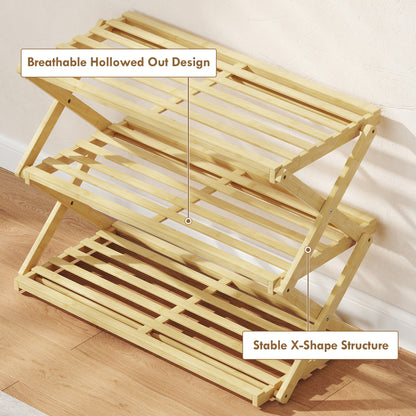 Palu Natural Bamboo 3 Tier Folding Shoe Rack