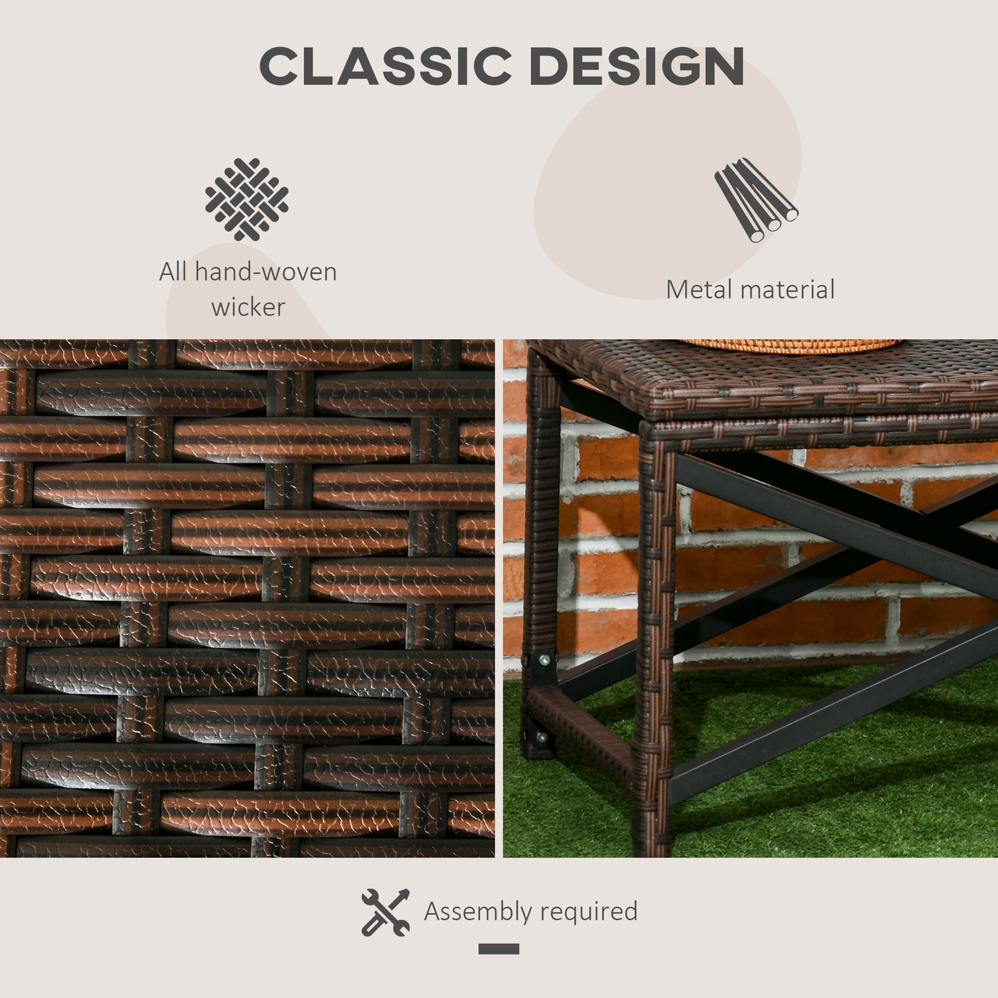 Donori Brown Rattan Outdoor Coffee Table With X Frame with Woven Top