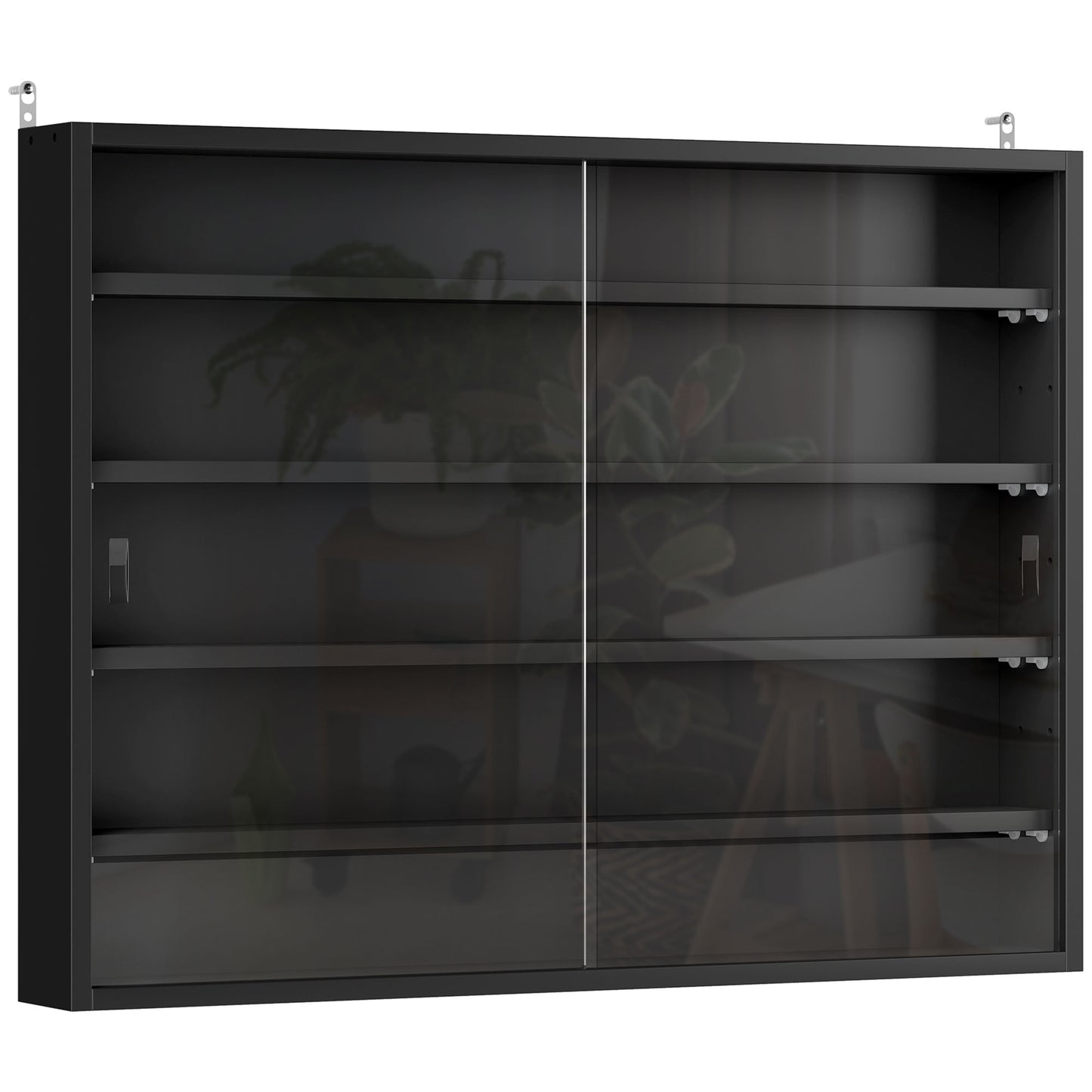 Velura Wood And Glass Black 5 Tier Wall Display Cabinet With Adjustable Shelves 60 x 80 cm
