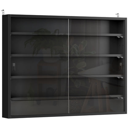 Velura Wood And Glass Black 5 Tier Wall Display Cabinet With Adjustable Shelves 60 x 80 cm