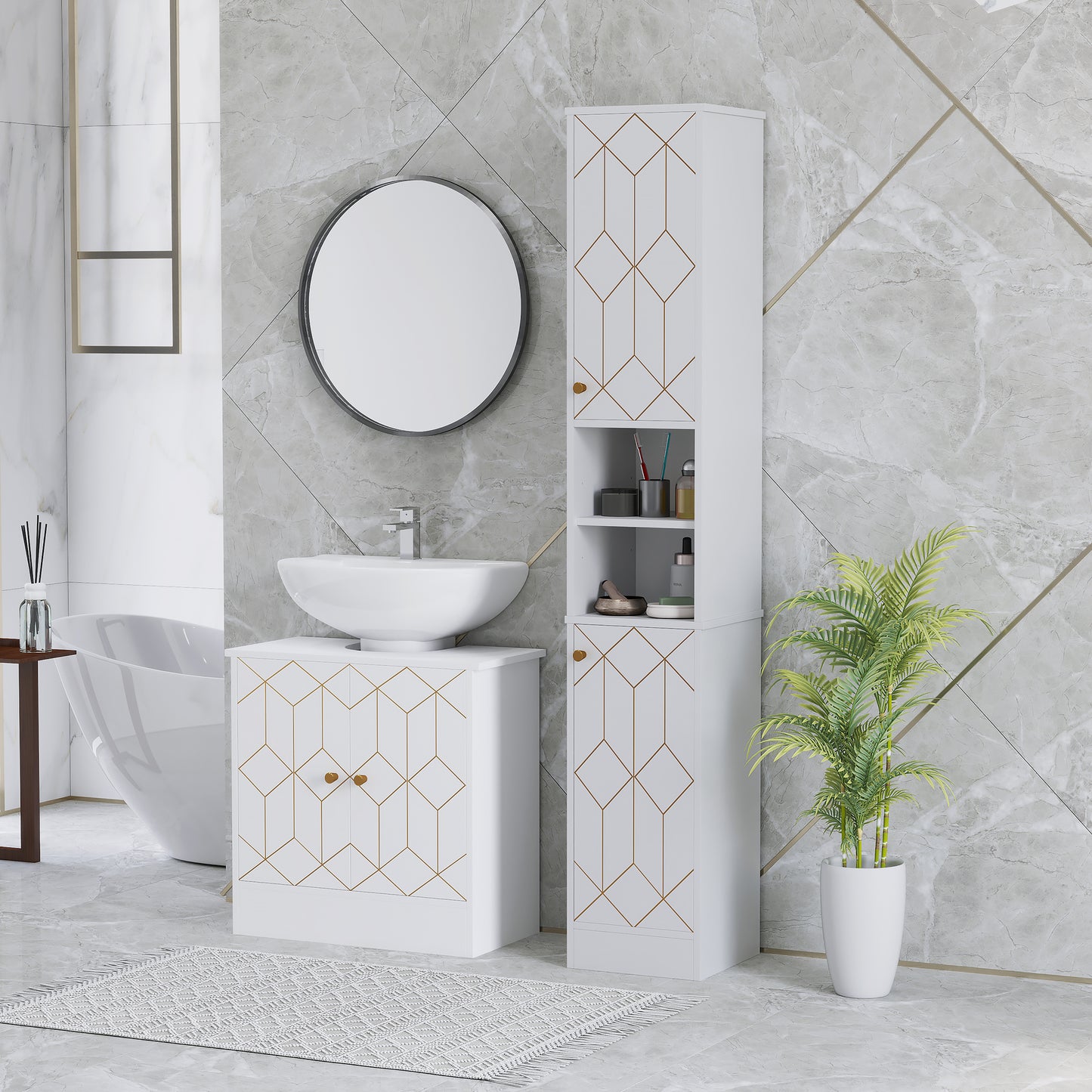 Conosu Mato Freestanding Slim Bathroom Storage Cabinet With Doors And Adjustable Shelves White