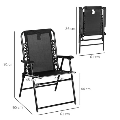 Palo Set Of 2 Metal Black Folding Outdoor Lounger Chairs With Armrests