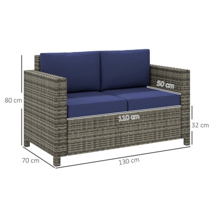 Vata Rattan Navy Blue 2 Seater Outdoor Sofa with Armrests