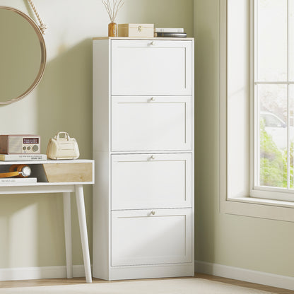 Fiyofa Wooden White Compact 4 Drawer Shoe Storage Cabinet
